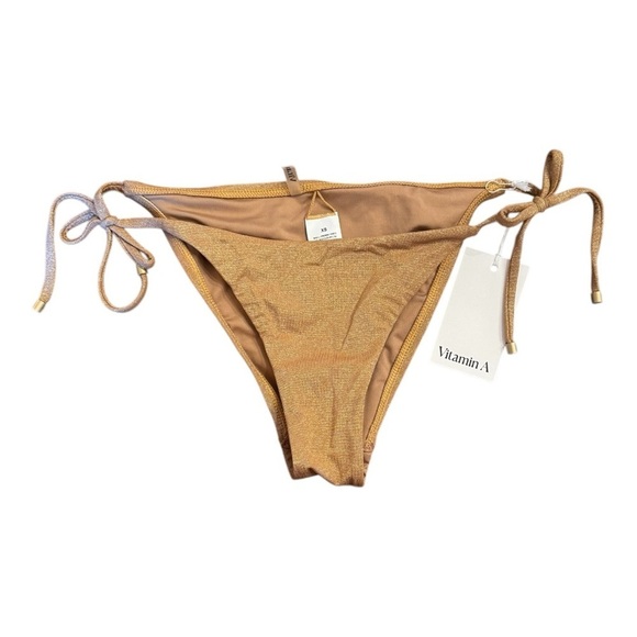 VITAMIN A Elle Tie Side Hipster Bikini Bottoms in Golden Glow Metallic NWT - Picture 2 of 6